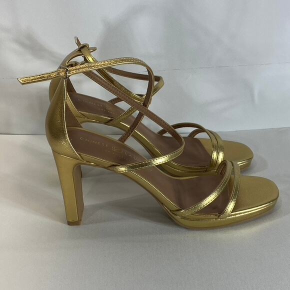 CHINESE LAUNDRY Women's Gold Metallic Taryn Strappy Square-Toe Sandals SZ 9 - Picture 1 of 12